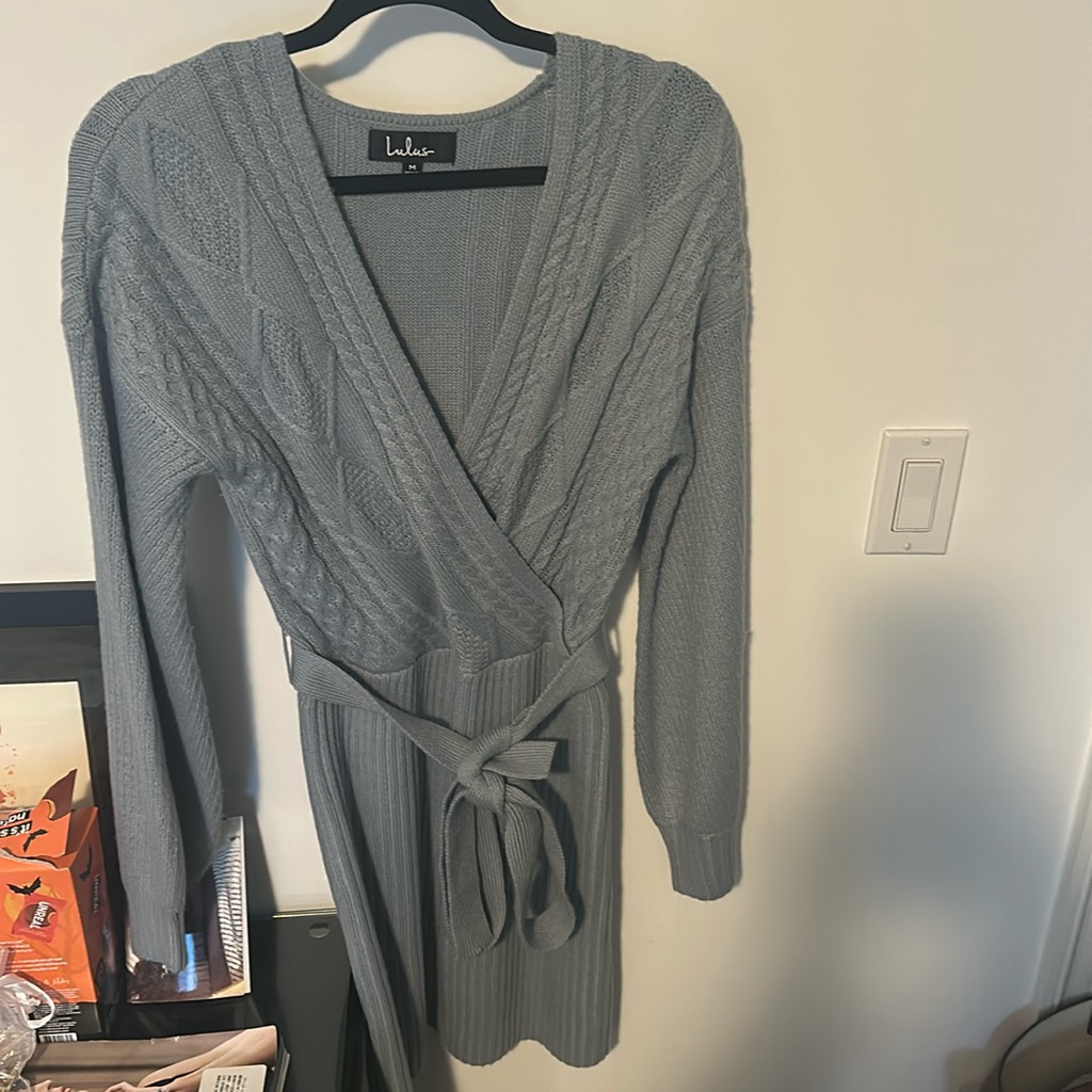 Lulus Blue Sweater Dress V Neck Size M
